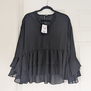 Elegant Black Ruffled Women's Top
